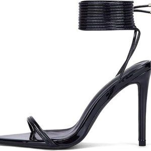 DELONIX REGIA Lace up Open Toe Strappy Stiletto Sandal Black Size 8.5 New